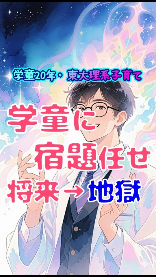 他の投稿はこちら→@jam_kitaishinai  ====================
プロフィール  ・保育・学童クラブ20年
・東大出身の超理系
・10万PVブログ運営
・嫁に逃げられ情報商材に100万散財
・小学生の子育て中
・元パチプロ、確率論で攻略し通算1000万  ====================
今回の詳しい内容  学童に「宿題やらせて」と丸投げで頼むと、子ども将来バカになるか反抗期に入って家庭内暴力になるかも。  学童丸投げで楽したいの分かる、個人面談で相談されること第1位だからね。仕事から帰って来たら宿題済んでれば、親子時間も増えて余裕ができる。  でも丸投げのツケはデカい。学童クラブで「遊ぶ前の宿題」強制されてりゃ卒会後、家じゃ絶対にやらん。  一斉の勉強時間が設定される学童、ありがたがる保護者多いけど、実は良くない。  やらせてれば習慣化するっしょ・・甘い  大人の目がなくなればやらなくなる、「宿題やらせるとバカなる」の動画で話したけど、大事なのは納得して自分でやること。  そうじゃなきゃ学童卒会して先に帰ってきた子、親いない時間に
ゲーム三昧、明日の朝までランドセルすら開けない。  強制された反動だから当たり前。この状況、親は本当に困り、怒る頻度増えるから、やっぱり勉強嫌いのバカになる。  または卒会するのは高学年、ちょうど反抗期だから、家で暴言・暴力が増えて超絶ストレスになるか。  だから学童クラブにいる間に、職員には声掛けしつこくしてもらい、家でも再三話し、自分で納得してやる習慣化を目指す。  「帰ったらすぐやる」は子どもによっちゃハードル高い。学童じゃ遊んでる子も回りにいるから。  だから家に合うルーティン決めよう。6時帰りなら「５時にやる」とか、半分は学童でやってくるとか。  家で「ご飯前」とか時間決めとけば、時間の使い方は自分で考えるようになる。  まあ習慣化するまで2年かかる子もいるから、気長に。
目先より将来見てね。  ====================
他の投稿はこちら→@jam_kitaishinai  質問などはコメントへ
====================  発信内容
・小学生の子育て、親子で楽になる方法
・学童クラブ20年経験から内部事情も暴露
・具体的な子育て悩み解決方法  有益だと思ったら
👉フォローはこちらから　@jam_kitaishinai